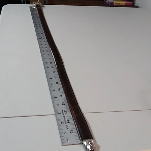 BROWN SEWN EDGE, GENUINE LEATHER 3/4" HEAVY SILVER BUCKLE & TIP END VINTAGE 1995 - Picture 7 of 8